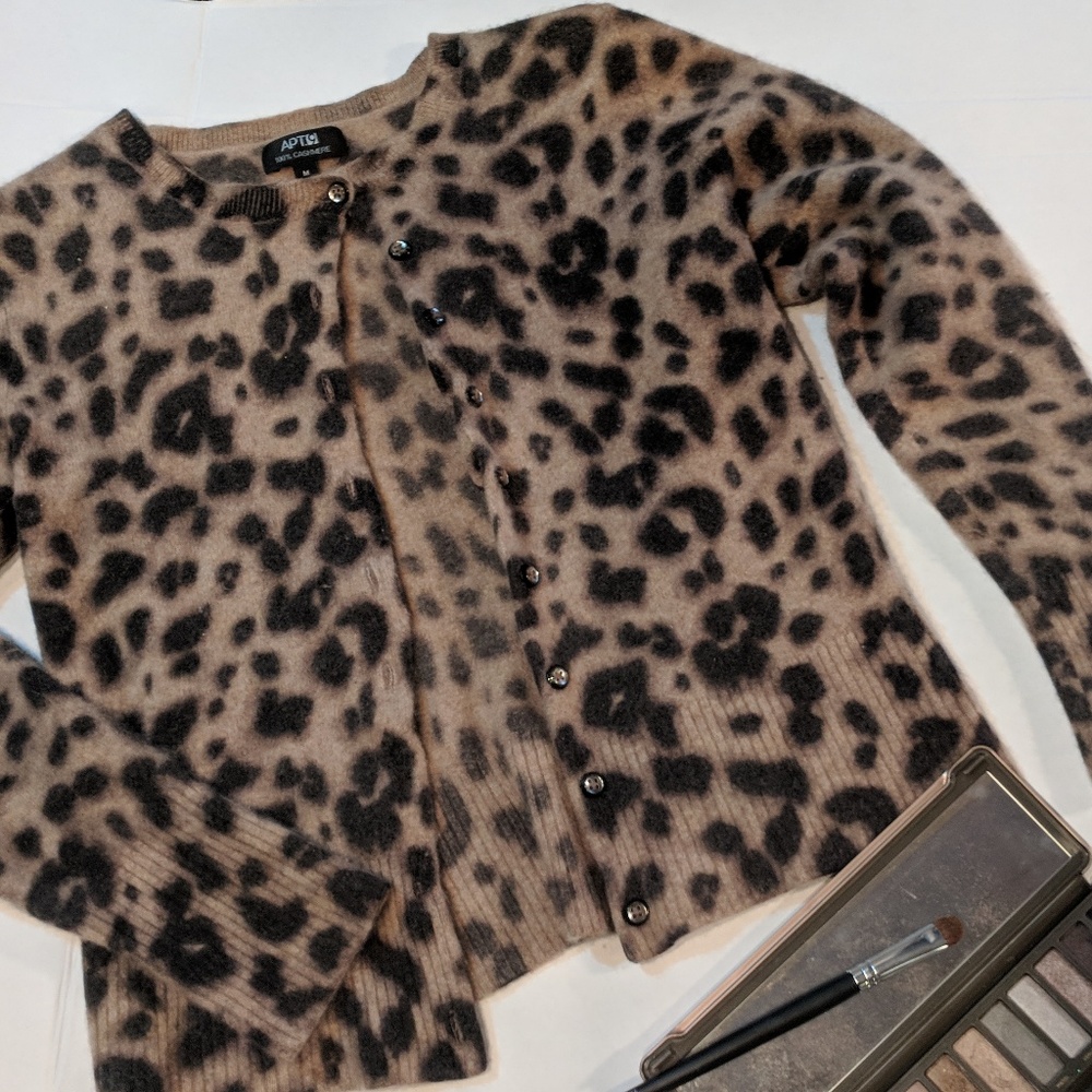 Apt. 9 Leopard Print Cashmere Cardigan - M